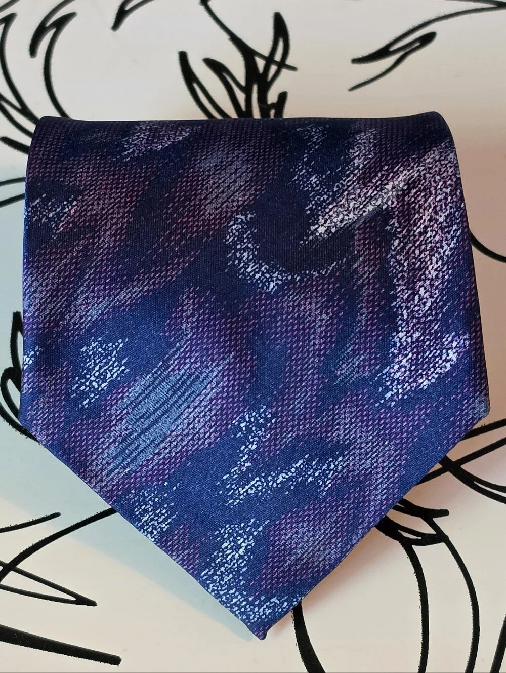 Peachick Men's Handmade Blue Purple Abstract Vintage Silk Blend Necktie 59